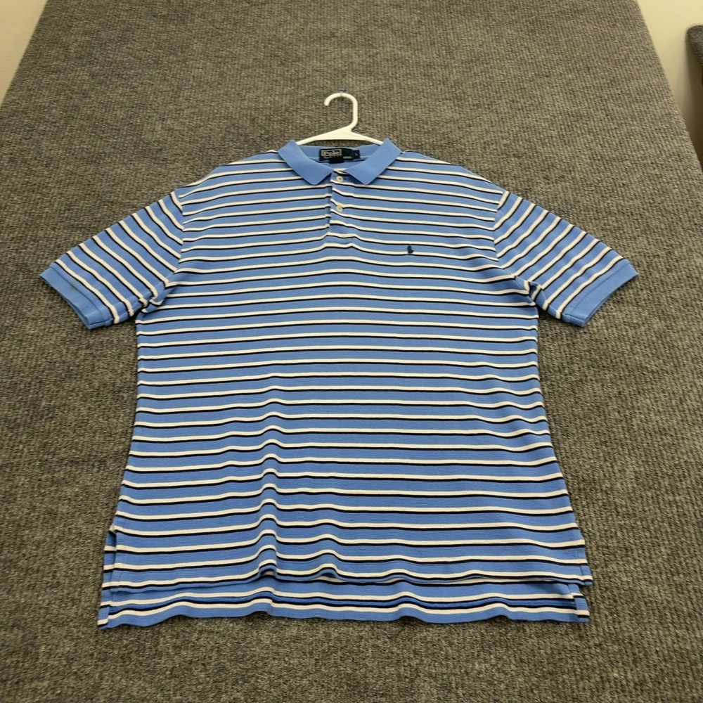 Polo Ralph‎ Lauren Polo Shirt Mens L Blue Cotton Striped Short Sleeve Preppy